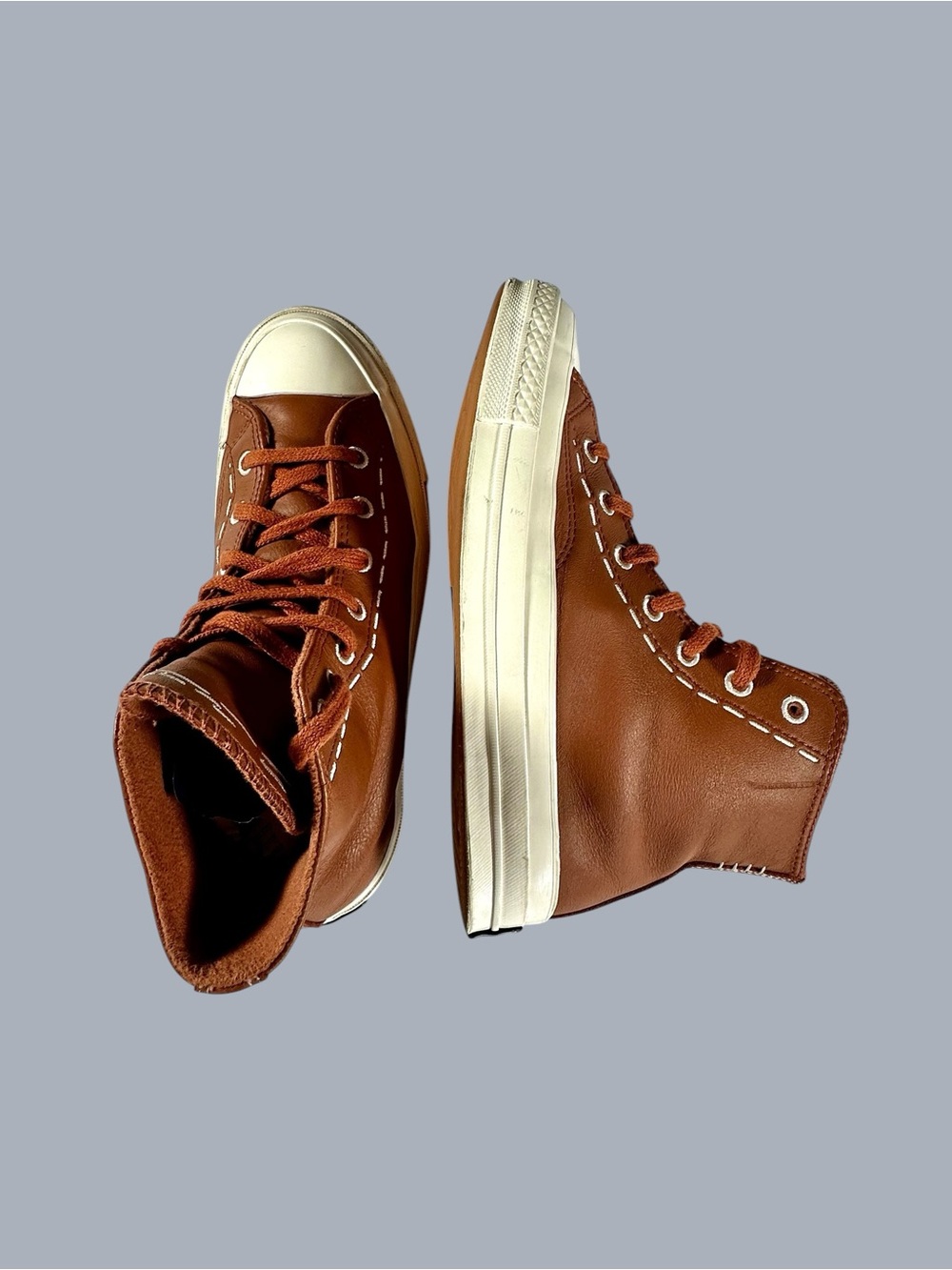 Converse Limited Ed. Chuck 70 Bold Stich Leather ‘Tawny Owl’ High-Top Sneakers - Picture 8 of 11